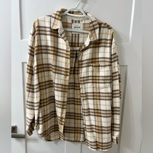 American Eagle Cream and Brown Plaid Shirt